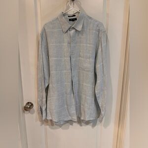 Men's Light Blue 100% Linen Button Down Shirt - L